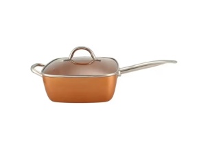 Set tigaie multifunctionala cu suprafata non aderenta, copper, friteuza, pentru cuptor, 24x24x10 cm, 4 piese, maro - Img 3