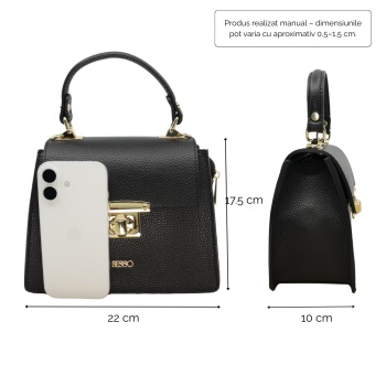 Geanta de mana din piele naturala Chic Minimal Neagra - Img 2