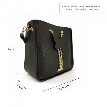 Geanta de mana din piele naturala Delicato Chic Neagra - Img 4