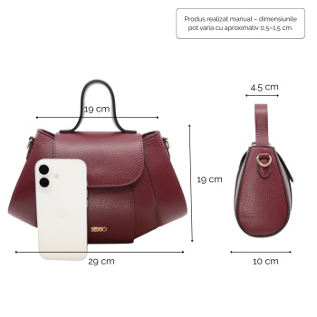 Geanta de mana din piele naturala Fiaba Moderna Dark Cherry - OUTLET DEFECT - Img 4