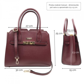 Geanta de mana din piele naturala Nobile Eleganza Burgundy - Img 3