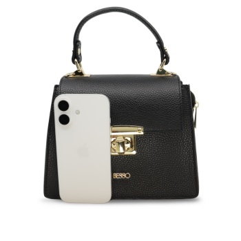 Geanta de mana din piele naturala Chic Minimal Neagra - Img 3