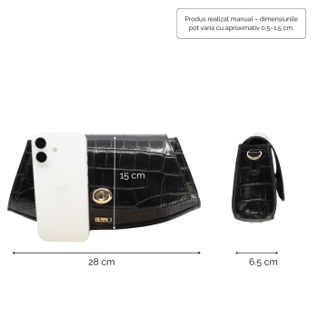 Geanta de umar din piele naturala Fascino Eclettico Neagra - DEFECT OUTLET - Img 4