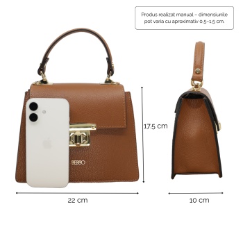 Geanta de mana din piele naturala Chic Minimal Maro - Img 2