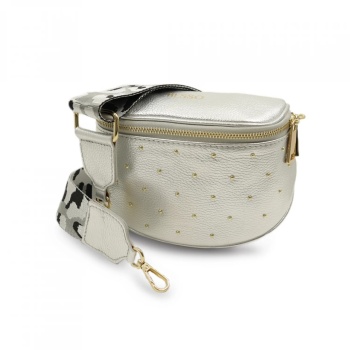 Borseta crossbody din piele naturala Sogno Festivo Argintie