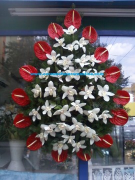 Coroane Funerare Bucuresti Anthurium Rosu si Orhidee Inperiala