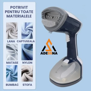 Aparat de calcat vertical cu aburi ergonomic ADESSNA, 1200W, debit abur 20g/min, rezervor mare 350ml, incalzire rapida 25s, perie pentru tesaturi groase, abur continuu puternic, alb/albastru - Img 3