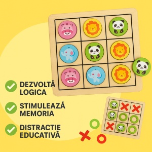 Joc educativ Montessori 2 in 1 din lemn – Sudoku cu animale si X si 0, pentru copii 3+ ani – dezvolta logica, concentrarea, memoria si spiritul competitiv, jucarie educativa interactiva, multicolor - Img 4