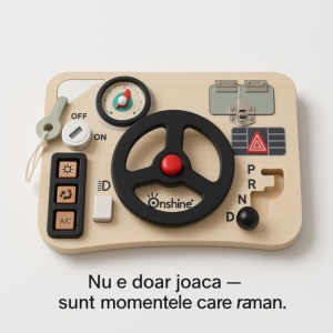Jucarie Educativa Montessori, Volan Lemn, Busy Board, Incuietori si Activitati Interactive, Volan/ Schimbator Viteze/ Cheita/ Incuietoare/ Butoane Interactive, Dezvolta Motricitatea, imaginatia si logica copiilor - Img 2