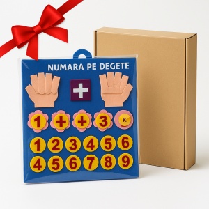 Panou educativ Montessori „Numara pe degete”, material textil/fetru cu cifre 1–10, semne matematice si maini interactive, 30x25 cm – jucarie educativa pentru copii, invatare prin joc a numerelor si adunarii, multicolor - Img 6