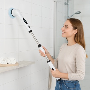 Perie de curatare electrica rotativa 9 in 1, reincarcabila, capete interschimbabile, 2 viteze, brat telescopic 30–137 cm, waterproof IPX7, curatare eficienta pentru baie, bucatarie si podele, autonomie 90 min, alb - Img 4