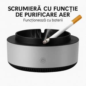Scrumiera electronica cu baterii, filtru de aer si functie de purificare, anti-miros, design modern si compact pentru casa si birou – neutralizeaza fumul de tigara si purifica aerul - Img 2