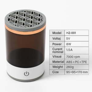 Curatator electric pentru pensule de machiaj, 7000 rpm, 5V/8W, curatare si uscare rapida, 2 moduri automat/manual, compatibil pana la 4 pensule, rezervor transparent, curatare profunda si igienica, roz - Img 4