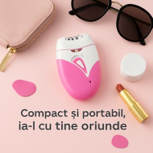 Epilator electric reincarcabil USB pentru femei, 2 viteze, autonomie 40 minute, sistem de masaj si discuri eficiente, indeparteaza firele scurte de par pentru o piele fina, cu accesorii incluse, roz/alb - Img 3