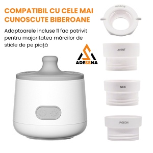 Incalzitor biberoane portabil ADESSNA, temperatura reglabila 37/40/45/50°C, baterie reincarcabila USB, autonomie lunga, incalzire rapida, compatibilitate universala cu 5 adaptoare, fara fir, husa transport inclusa, ideal pentru calatorii, fara BPA - Img 2