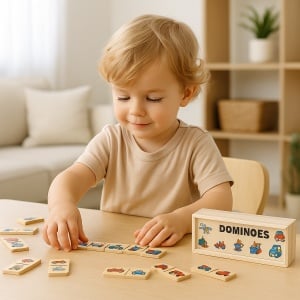 Joc domino din lemn pentru copii – 28 piese cu vehicule colorate, joc clasic educativ pentru logica, concentrare si spirit de echipa, dezvoltarea abilitatilor cognitive, cutie din lemn inclusa, recomandat 3+ ani, multicolor - Img 6