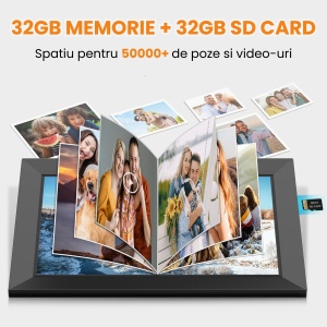Rama foto digitala ADESSNA 10.1” IPS HD, Wi-Fi, aplicatie pentru telefon Frameo, card cadou 32GB, difuzor integrat, redare foto/video MP3/MP4, slot USB/SD, Sleep Mode, data/ora/meteo, design elegant, negru - Img 5