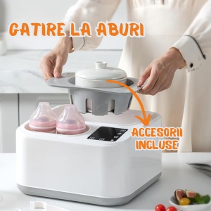 Sterilizator si incalzitor biberoane ADESSNA LS-BE915 multifunctional 8 in 1, 1200W, control digital cu ecran LED, sterilizare rapida cu abur, gatire si incalzire la abur, uscare automata, fara BPA, pentru biberoane si recipiente bebelusi, alb/gri - Img 4