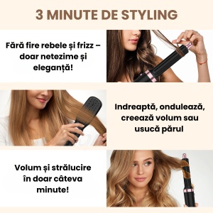 Uscator de par multifunctional 5 in 1 ADESSNA, 1000W, tehnologie cu ioni negativi, 3 trepte de temperatura, 5 capete interschimbabile, functii de uscare, indreptare, ondulare, volumizare si stilizare, design ergonomic pliabil - Img 4