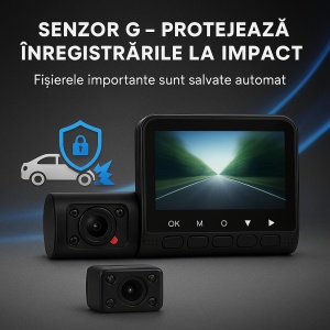 Camera de bord auto tripla DVR Adessna – Full HD 1080P, Night Vision, G-Sensor, unghi 170°, ecran 2.4”, inregistrare automata fata/interior/spate, suport card pana la 32GB, instalare rapida - Img 6