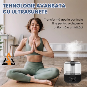Umidificator de aer ultrasonic ADESSNA 3L cu difuzor aromaterapie, afisaj digital, telecomanda, acoperire 60m², 3 niveluri de umidificare, super silentios, oprire automata, iluminare LED, rezervor mare, aer curat si relaxant, negru - Img 5