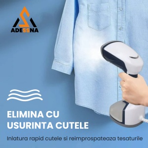 Aparat de calcat vertical cu aburi ergonomic ADESSNA, 1200W, debit abur 20g/min, rezervor mare 350ml, incalzire rapida 25s, perie pentru tesaturi groase, abur continuu puternic, alb/albastru - Img 4