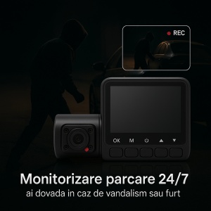 Camera de bord auto tripla DVR Adessna – Full HD 1080P, Night Vision, G-Sensor, unghi 170°, ecran 2.4”, inregistrare automata fata/interior/spate, suport card pana la 32GB, instalare rapida - Img 3