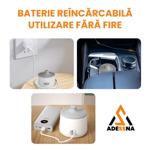 Incalzitor biberoane portabil ADESSNA, temperatura reglabila 37/40/45/50°C, baterie reincarcabila USB, autonomie lunga, incalzire rapida, compatibilitate universala cu 5 adaptoare, fara fir, husa transport inclusa, ideal pentru calatorii, fara BPA - Img 6