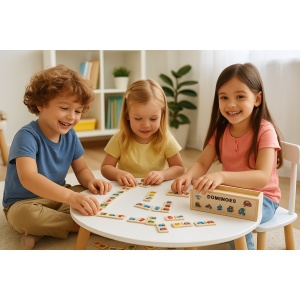 Joc domino din lemn pentru copii – 28 piese cu vehicule colorate, joc clasic educativ pentru logica, concentrare si spirit de echipa, dezvoltarea abilitatilor cognitive, cutie din lemn inclusa, recomandat 3+ ani, multicolor - Img 4