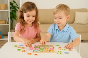 Joc educativ Montessori 2 in 1 din lemn – Sudoku cu animale si X si 0, pentru copii 3+ ani – dezvolta logica, concentrarea, memoria si spiritul competitiv, jucarie educativa interactiva, multicolor - Img 5