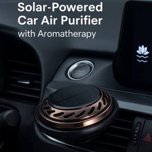 Odorizant auto cu incarcare solara premium – aromaterapie, miros intens si de lunga durata, purificator de aer pentru masina, rotire automata si design elegant pentru bord, set cu arome incluse, negru - Img 3