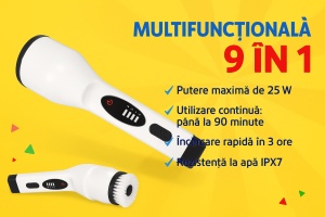 Perie de curatare electrica rotativa 9 in 1, reincarcabila, capete interschimbabile, 2 viteze, brat telescopic 30–137 cm, waterproof IPX7, curatare eficienta pentru baie, bucatarie si podele, autonomie 90 min, alb - Img 5