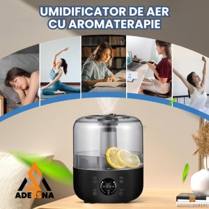 Umidificator de aer ultrasonic ADESSNA 3L cu difuzor aromaterapie, afisaj digital, telecomanda, acoperire 60m², 3 niveluri de umidificare, super silentios, oprire automata, iluminare LED, rezervor mare, aer curat si relaxant, negru - Img 2