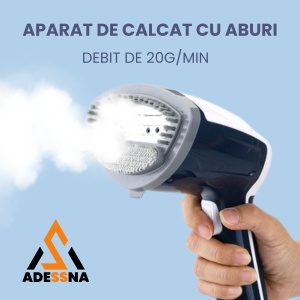 Aparat de calcat vertical cu aburi ergonomic ADESSNA, 1200W, debit abur 20g/min, rezervor mare 350ml, incalzire rapida 25s, perie pentru tesaturi groase, abur continuu puternic, alb/albastru
