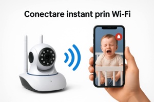 Camera video/audio pentru supraveghere bebelusi si copii Adessna – Baby Monitor WiFi HD 360°, Night Vision, rotatie automata, audio bidirectional, senzor miscare, 3 antene, compatibil Android/iOS, alerta instant, alb - Img 6