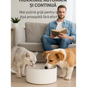Dispenser de apa automat pentru animale, fantana cu capacitate de 3L ultra-silentioasa cu filtrare carbune activ, recirculare continua si alimentare USB, hidratare proaspata si sanatoasa pentru animale, design modern, alb - Img 5