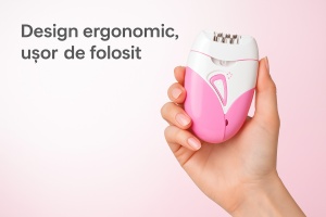 Epilator electric reincarcabil USB pentru femei, 2 viteze, autonomie 40 minute, sistem de masaj si discuri eficiente, indeparteaza firele scurte de par pentru o piele fina, cu accesorii incluse, roz/alb - Img 4