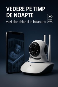 Camera video/audio pentru supraveghere bebelusi si copii Adessna – Baby Monitor WiFi HD 360°, Night Vision, rotatie automata, audio bidirectional, senzor miscare, 3 antene, compatibil Android/iOS, alerta instant, alb - Img 3