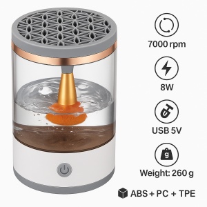 Curatator electric pentru pensule de machiaj, 7000 rpm, 5V/8W, curatare si uscare rapida, 2 moduri automat/manual, compatibil pana la 4 pensule, rezervor transparent, curatare profunda si igienica, roz - Img 2