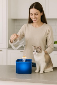 Fantana de apa automata pentru animale de companie, capacitate 2L, ultra-silentioasa, filtru carbune activ cu filtrare tripla, lumina LED, recirculare continua si alimentare USB, hidratare sanatoasa non-stop - Img 5