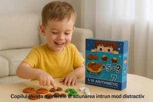 Joc magnetic educativ „Aritmetica distractiva” – invatare prin joaca a numerelor 1–10, operatii simple si asociere cu imagini colorate, dezvoltarea logicii, concentrarii si coordonarii copiilor 3+ ani, multicolor
