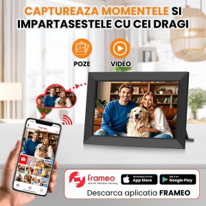 Rama foto digitala ADESSNA 10.1” IPS HD, Wi-Fi, aplicatie pentru telefon Frameo, card cadou 32GB, difuzor integrat, redare foto/video MP3/MP4, slot USB/SD, Sleep Mode, data/ora/meteo, design elegant, negru - Img 3