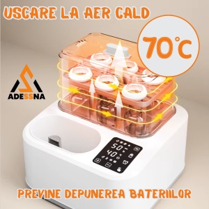 Sterilizator si incalzitor biberoane ADESSNA LS-BE915 multifunctional 8 in 1, 1200W, control digital cu ecran LED, sterilizare rapida cu abur, gatire si incalzire la abur, uscare automata, fara BPA, pentru biberoane si recipiente bebelusi, alb/gri - Img 2