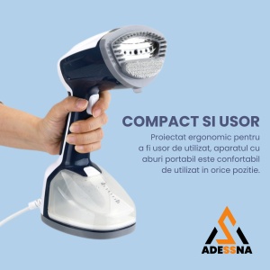 Aparat de calcat vertical cu aburi ergonomic ADESSNA, 1200W, debit abur 20g/min, rezervor mare 350ml, incalzire rapida 25s, perie pentru tesaturi groase, abur continuu puternic, alb/albastru - Img 5