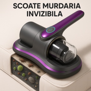 Aspirator Wireless Anti-Acarieni pentru Pat și Canapea, 100W, 8000Pa, Lumină UVC Sterilizantă, Filtru HEPA, Baterie Reîncărcabilă, Portabil - Img 5