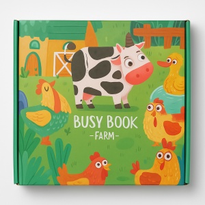 Carte interactiva educativa „Ferma”, Busy Book Montessori cu animale, fructe, legume, vreme si numere, 25x25 cm – jucarie didactica pentru copii, invatare prin joaca, dezvoltare cognitiva si motrica fina, multicolor