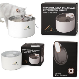 Dispenser de apa automat pentru animale, fantana cu capacitate de 3L ultra-silentioasa cu filtrare carbune activ, recirculare continua si alimentare USB, hidratare proaspata si sanatoasa pentru animale, design modern, alb - Img 6