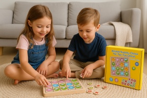 Joc educativ Montessori 2 in 1 din lemn – Sudoku cu animale si X si 0, pentru copii 3+ ani – dezvolta logica, concentrarea, memoria si spiritul competitiv, jucarie educativa interactiva, multicolor - Img 6