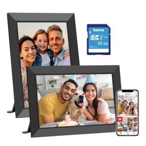 Rama foto digitala ADESSNA 10.1” IPS HD, Wi-Fi, aplicatie pentru telefon Frameo, card cadou 32GB, difuzor integrat, redare foto/video MP3/MP4, slot USB/SD, Sleep Mode, data/ora/meteo, design elegant, negru
