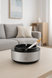 Scrumiera electronica cu baterii, filtru de aer si functie de purificare, anti-miros, design modern si compact pentru casa si birou – neutralizeaza fumul de tigara si purifica aerul - Img 4